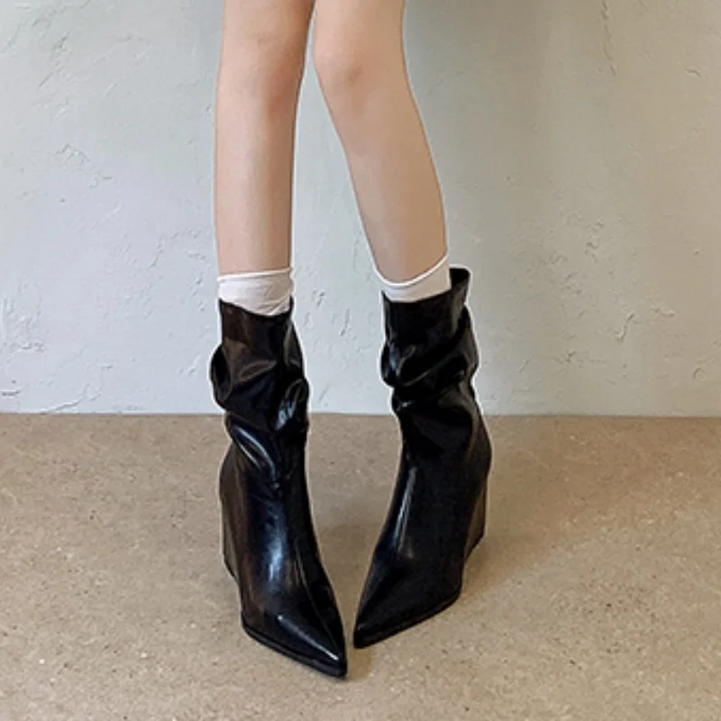 *Modische, elegante, sexy, warme, lässige Damenstiefel im neuen Stil, Winter-Bestseller, bequeme, spitze, hochhackige Kurzstiefel – Detail 6