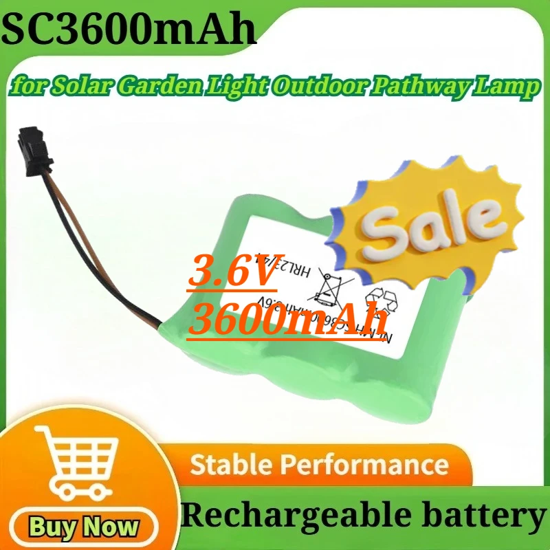 

3.6V SC3600mAh Ni-MH Rechargeable Battery Pack for Solar Garden Light Outdoor Pathway Lamp Replacement Battery