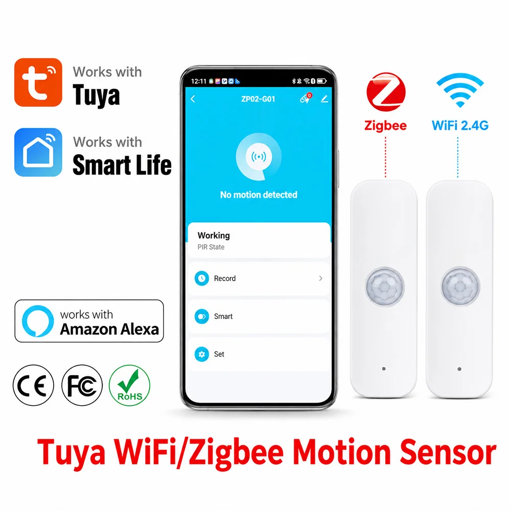 

Tuya Zigbee WiFi PIR Motion Sensor Smart Home Human Body Detector APP Remote Control Compatible with Smart Life Alexa