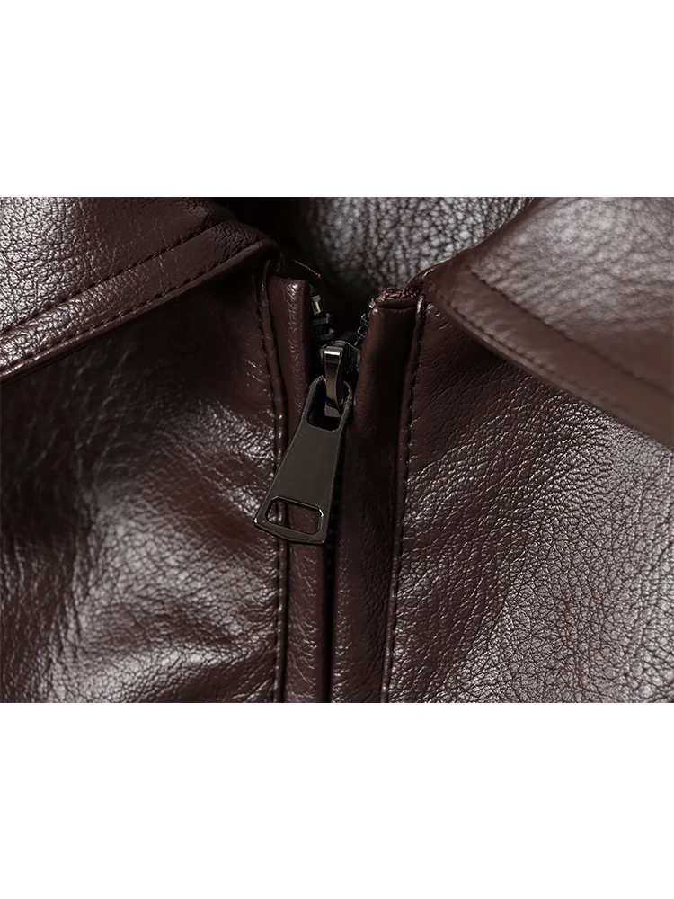 سترات نسائية جلدية للشارع فضفاضة بياقة مقلوبة وأكمام طويلة وجيب بسحاب معطف سترة نسائي لخريف 2025 ملابس جديدة للسيدات