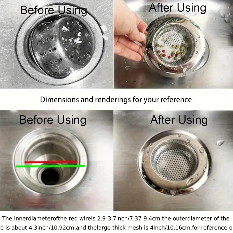 2Pcs, Sink Basket Filter, Stainless Steel kitchen Sink Filter Basket, Sink Drain Plug, Food Collector, Kitchen Accessories