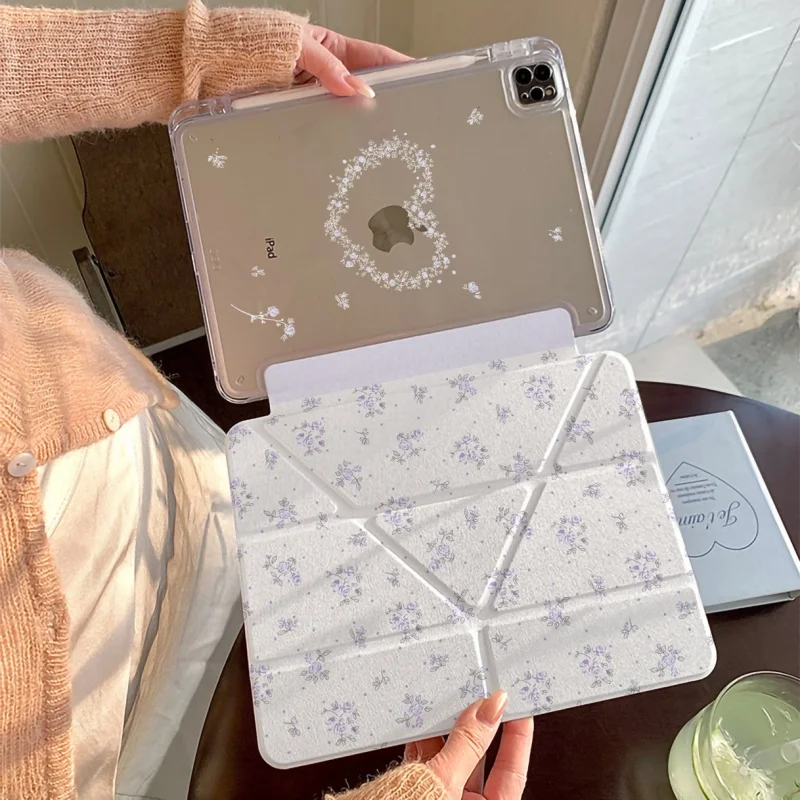 

Чехол для планшета с цветочным принтом и отсеком для стилуса для iPad Mini 7, 6, 11, 10, 6, 5 Pro 2024, 2022, 2021, 2020, 2018, Air 2025, 2024, 5, 4, 3