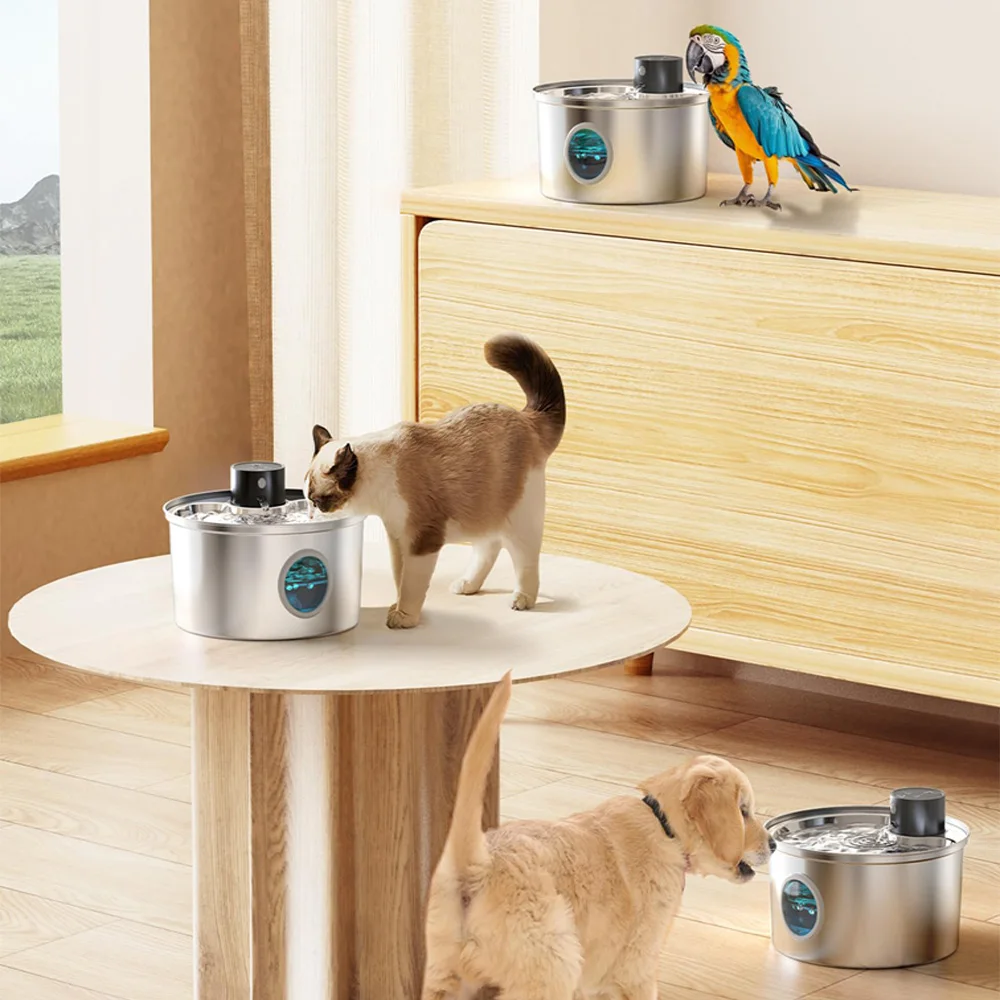 Wireless Cat Water Fountain Automatic Sensor Dog Pet Water Fountain Rechargeable Stainless Steel Drinking Dispenser Feeder Bowl