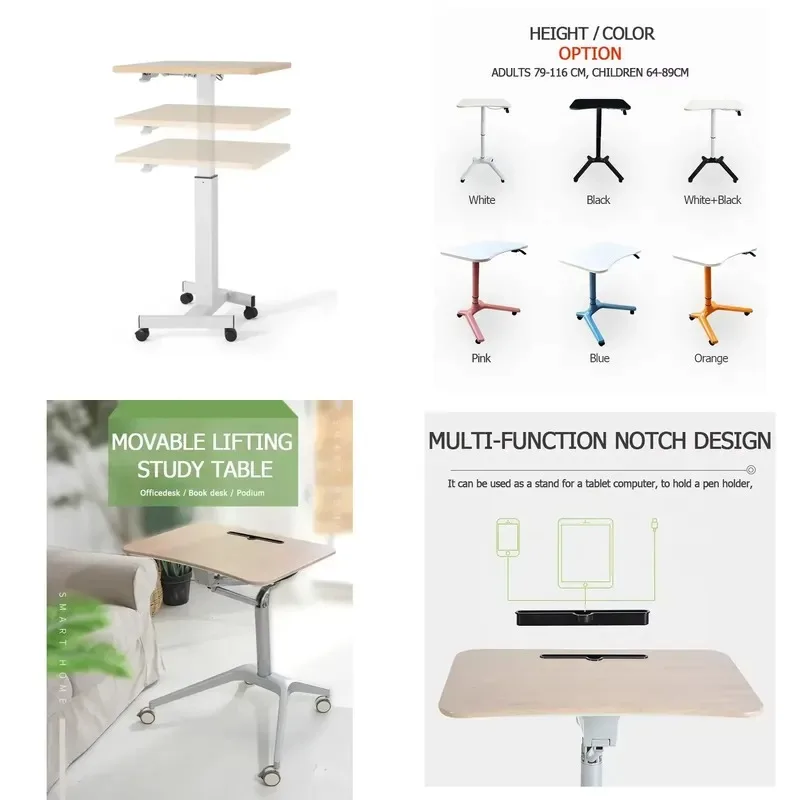 Pneumatic Height Adjustable Standing Desk Portable Mobile Laptop Table