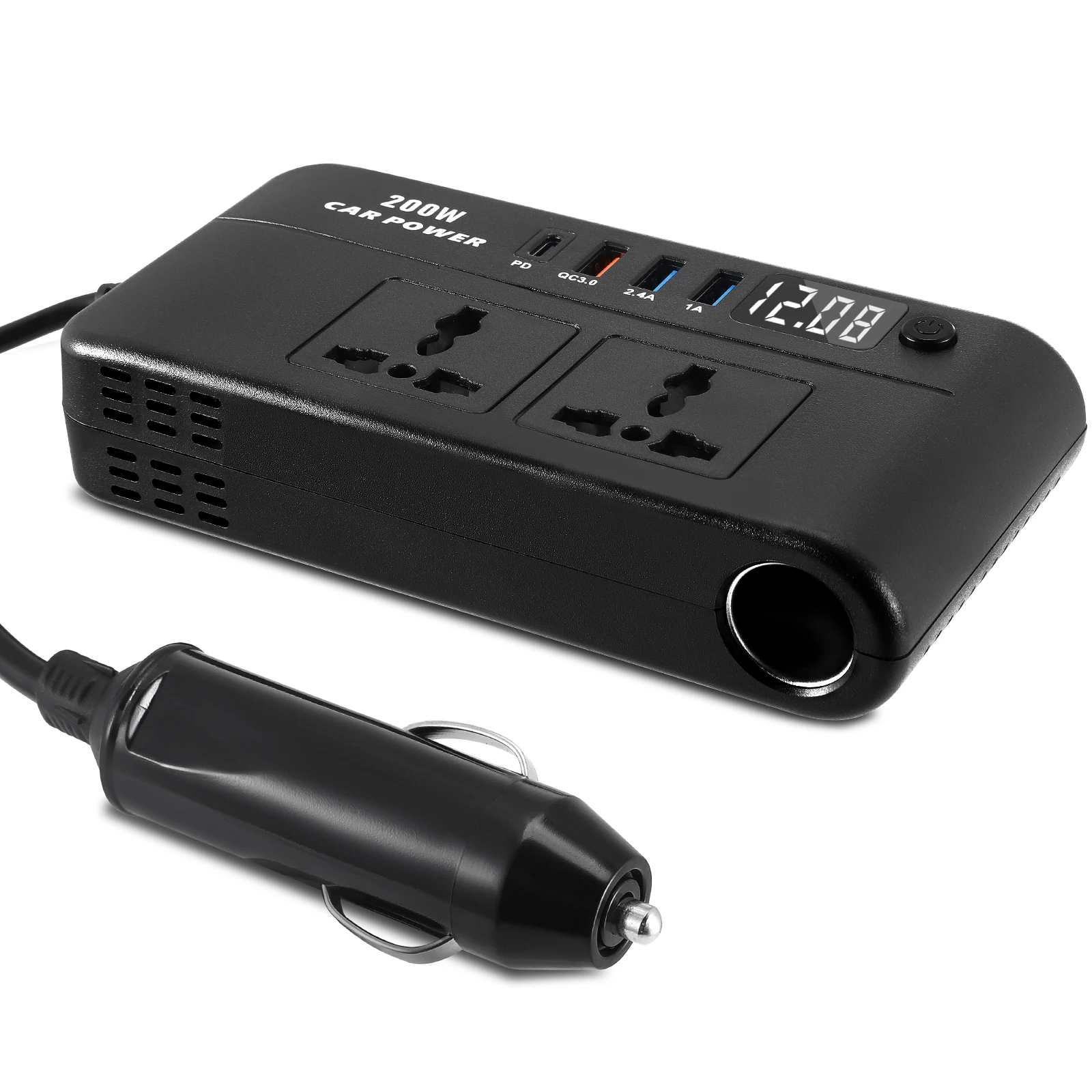 

Автомобильный инвертор 200 Вт, многофункциональный автомобильный инвертор, головка для быстрой зарядки от 12 В до 220 В для светодиодного дисплея, автофургона, кемпинга