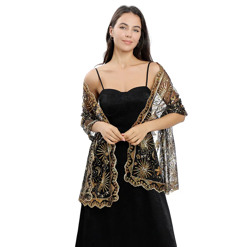 Vestido de noche de lentejuelas brillantes para mujer, chal elegante para novia y dama de honor, chales de boda, bufanda de decoración de fiesta,