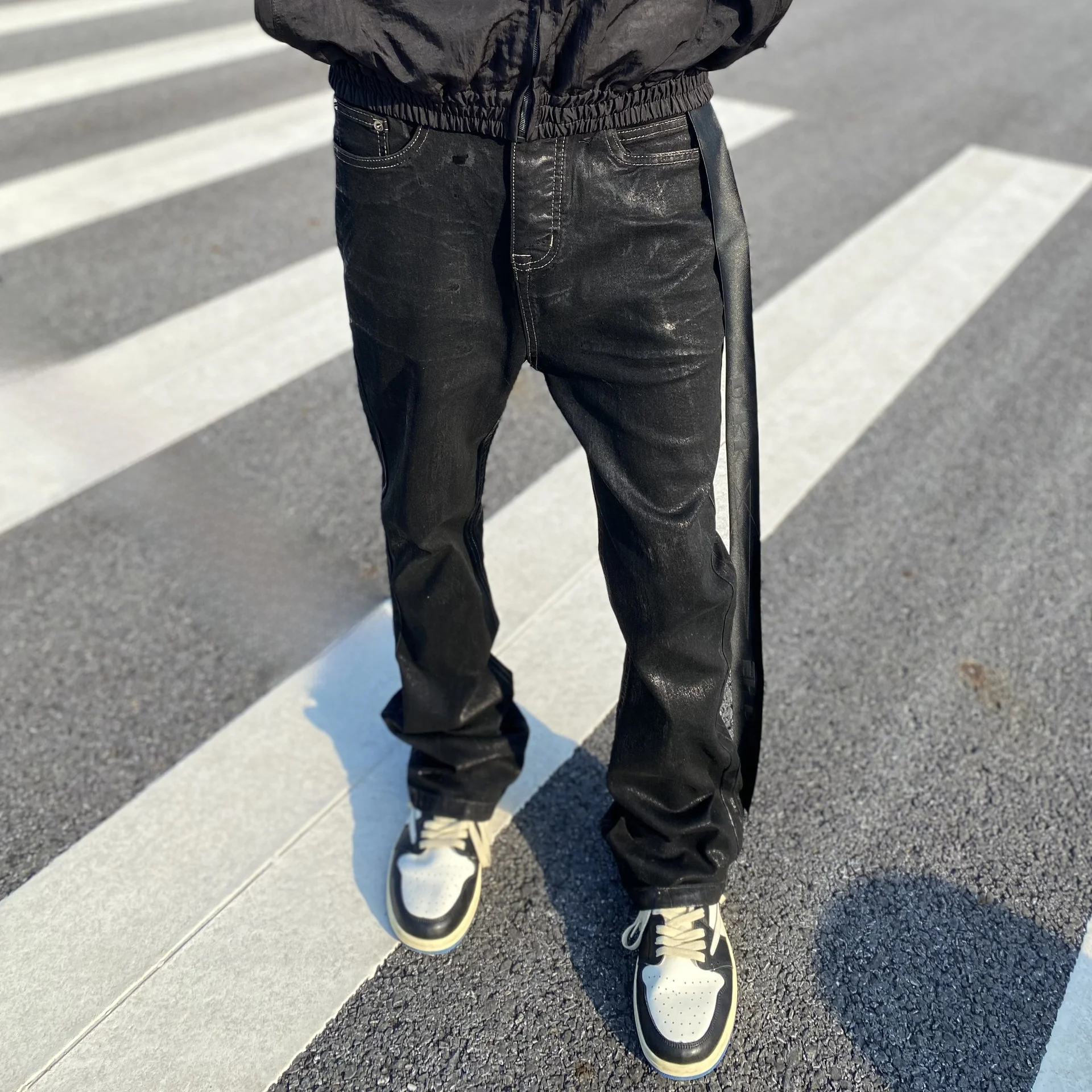 

Men's Stretch Jeans Wide Leg Pants Casual Long Trousers mid Waist Button Fly Spring Faion Wool 00% Comfortable Fit