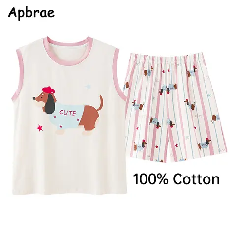 청소년 여성 잠옷 2025 뉴 여름 반바지 핑크 카와이 Homewear 고품질 100% 코튼 잠옷 귀여운 닥스 훈트 인쇄 Pjs