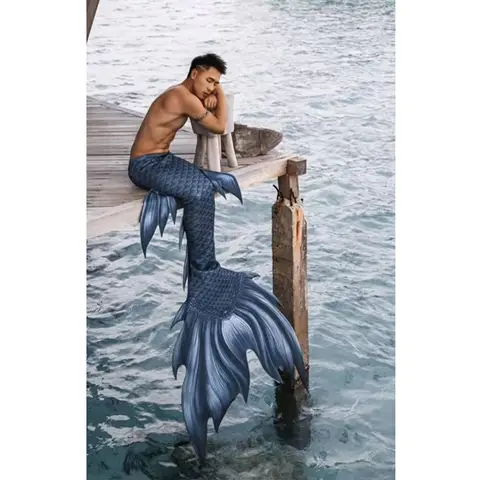 Adam için Mermaid kostüm Cosplay Merman kuyruk eğitmen Aquamarine mayo cadılar bayramı kostüm Cosplay yüzme ve dalış için
