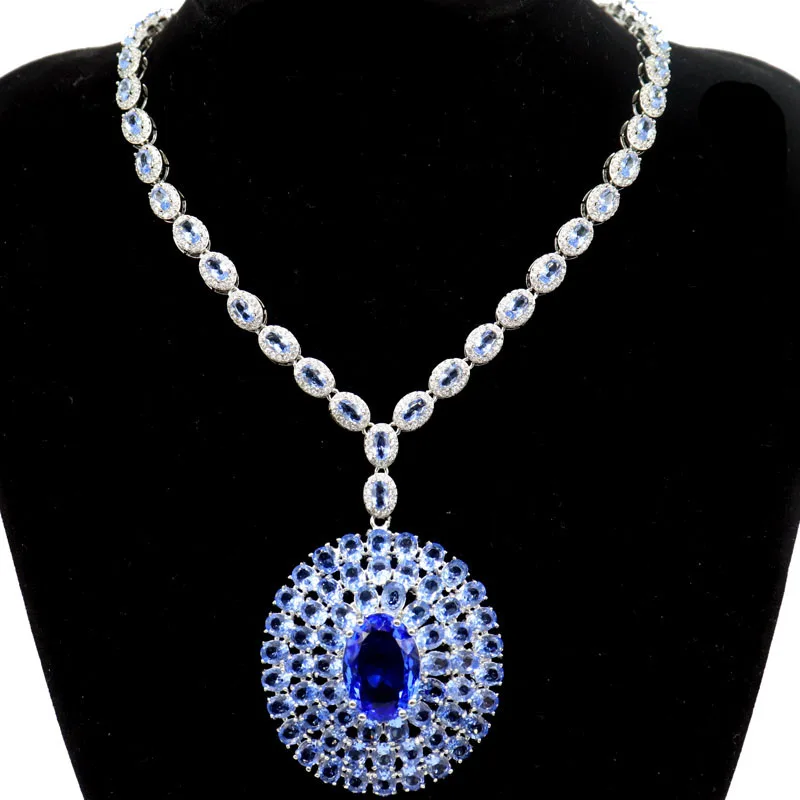 

64x42 мм великолепное женское серебряное ожерелье с фиолетовым танзанитом и розовым кунцитом большого размера 18-19 дюймов