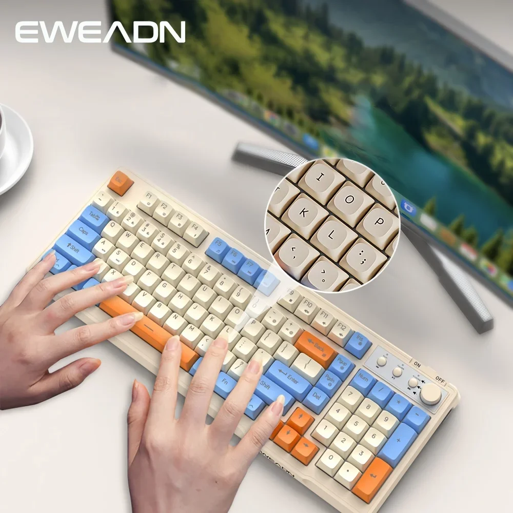 

Беспроводная клавиатура EWEADN V98 с RGB-подсветкой, перезаряжаемая, BT, мембранная, для геймеров, 98 клавиш, PBT-клавиши с шариковыми накладками для бесшумной работы в офисе и игр