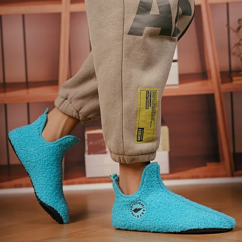 YRZL Winter Slippers Men Couple Slippers Non-slip Warm Women and Men Slipper Indoor Soft Shoes Comfortable Flat Home Cotton Shoe