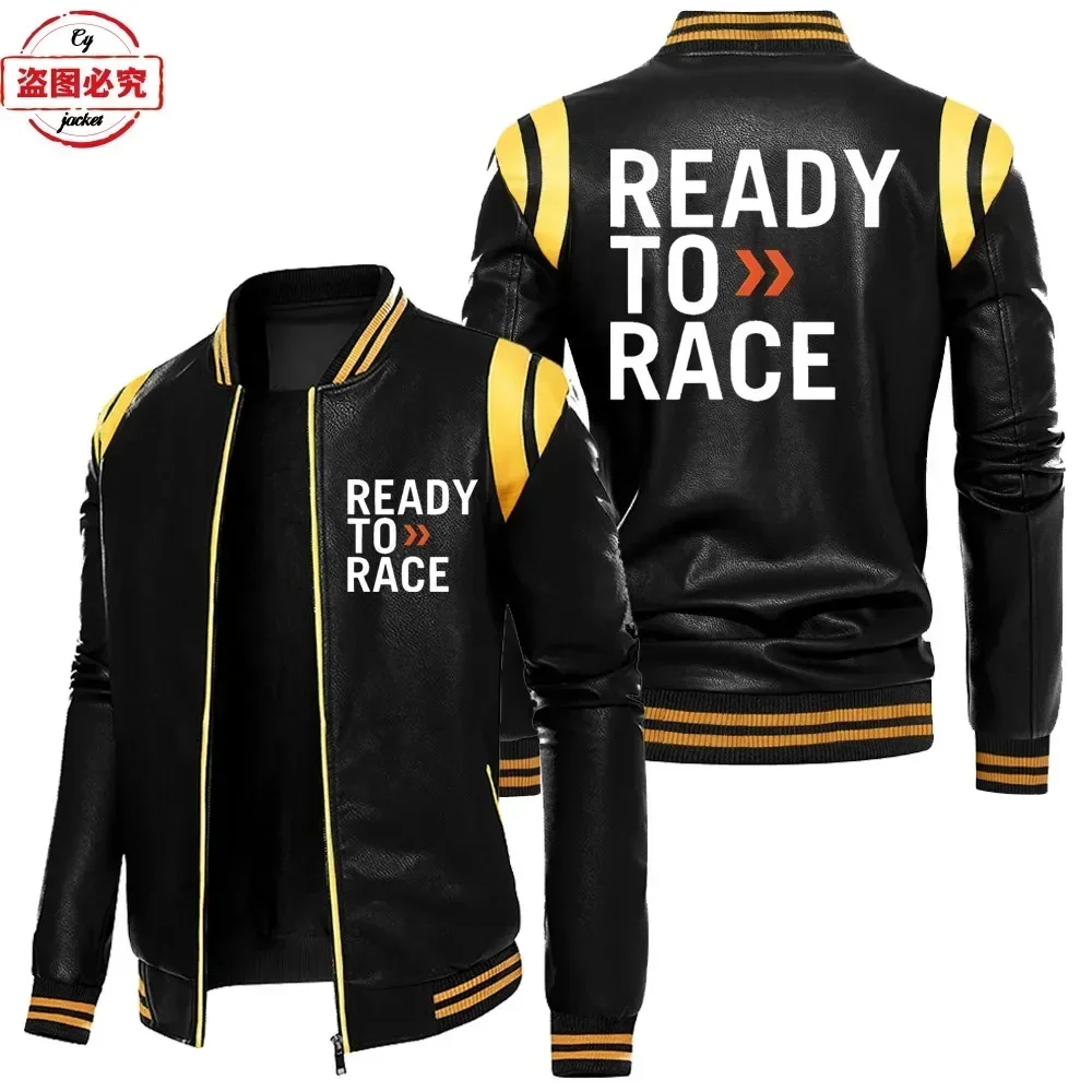 Ready To Race Logo Printed Off-road Endurance Race Hooded Leather Jacket PU Leather Jacket Men's Cycling Suit Team Work Uniform