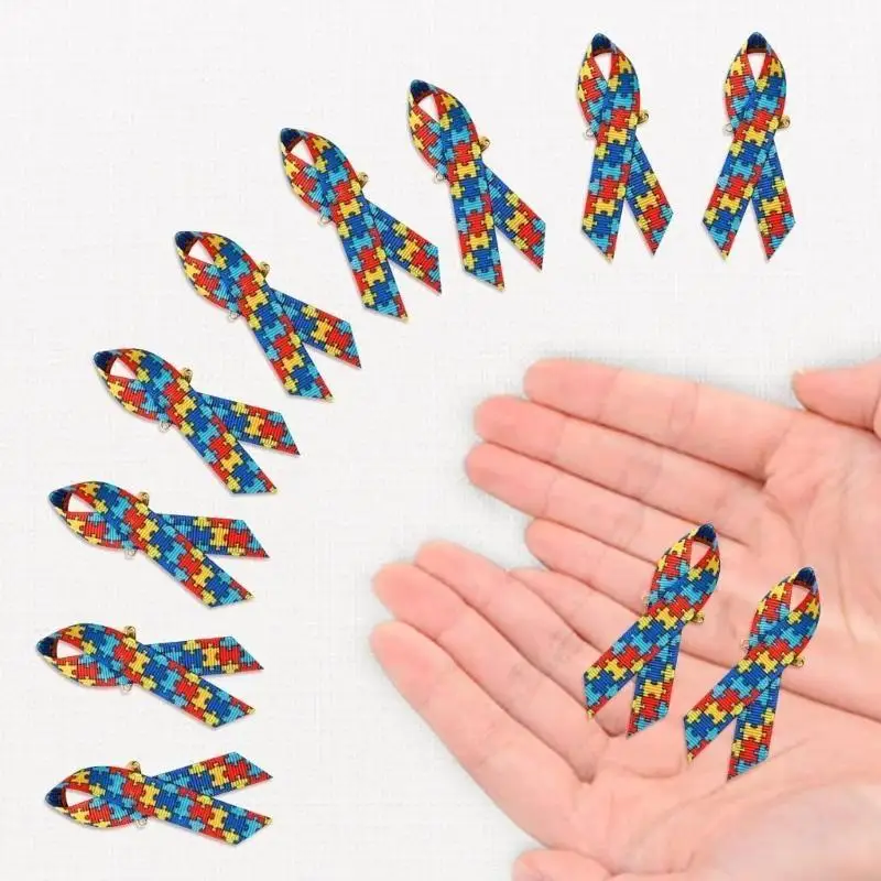 195C 100 Pieces Multicolor Satins Ribbon Pins for Autisms Awareness Campaigns Unisex