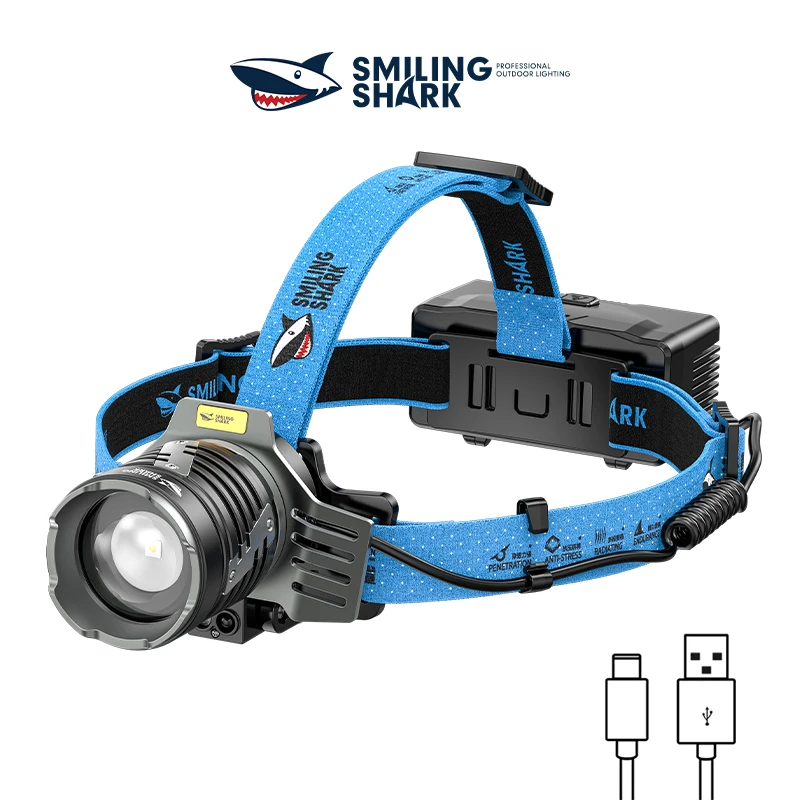 smilingshark-充電式ズーム可能ヘッドライト、高輝度、ledセンサー、アウトドアキャンプ、釣り、ハイキング用ヘッドランプ、td0191