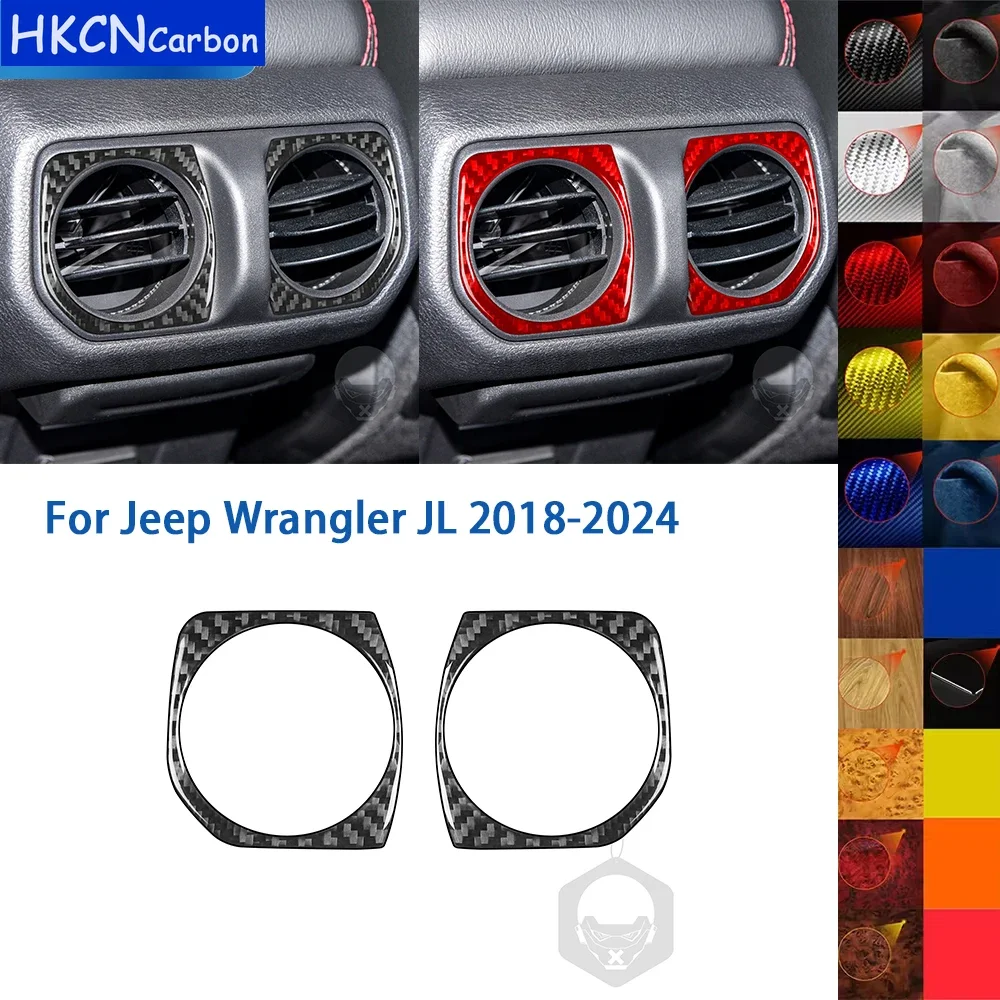 

For Jeep Wrangler JL 2018-2024 Accessories Real Soft Carbon Fiber Car Interior Rear Exhaust Air Vent Panel Cover Trim Sticker