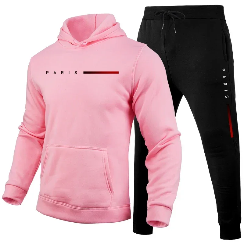 Men's autumn and winter fashion pullover hooded sweatshirt + jogging pants two-piece warm outdoor fitness casual set