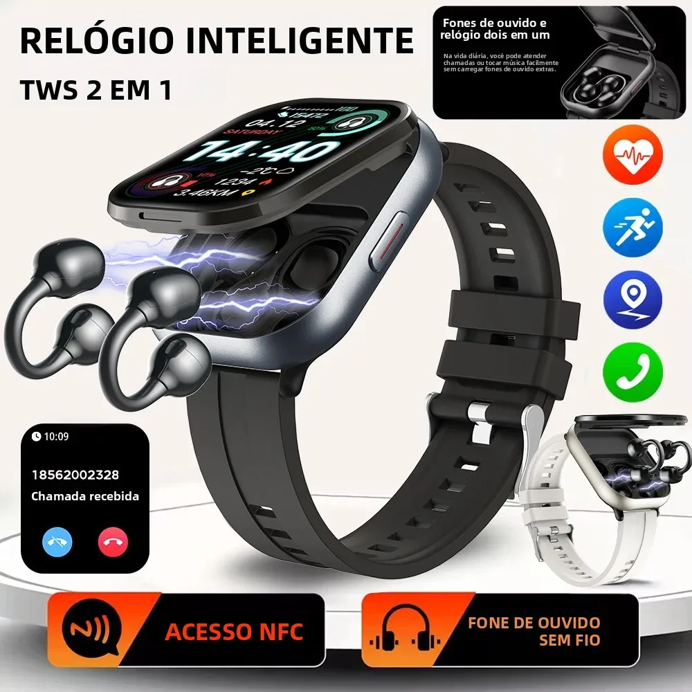 Tws 2 em 1 relógio inteligente com fones de ouvido esportes bluetooth fone chamada relógios monitor saúde smartwatch fones para android ios