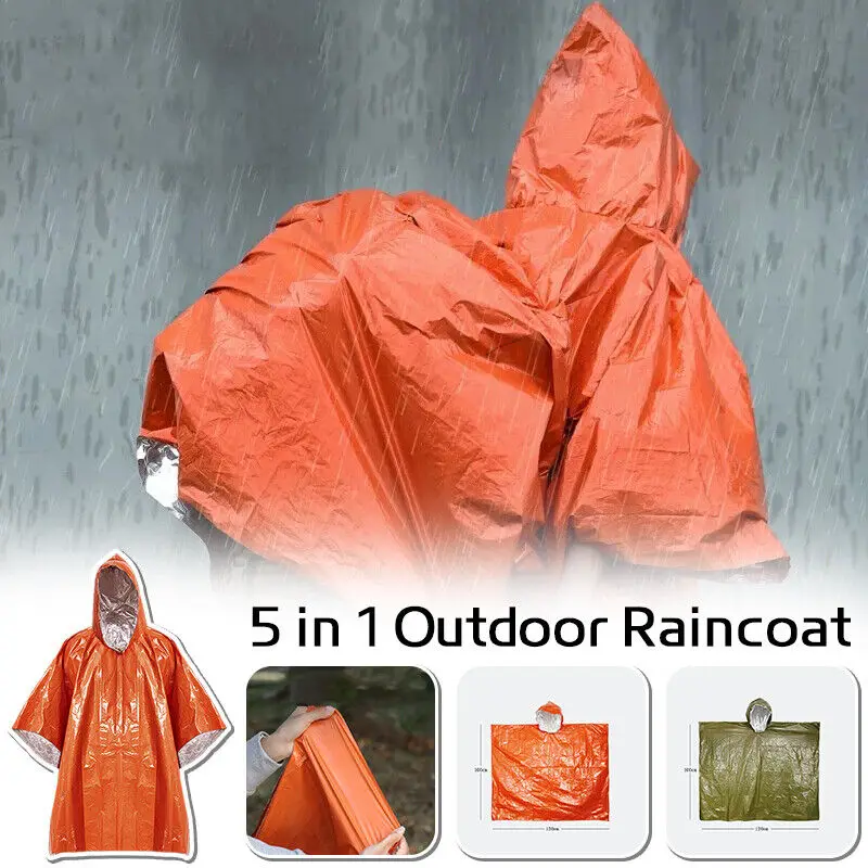 防水フード付きスリーブポンチョレインコート,オートバイのレインカバー,アウトドアサイクリング,キャンプ,ハイキング,レインウェア,5 in 1,1ピース