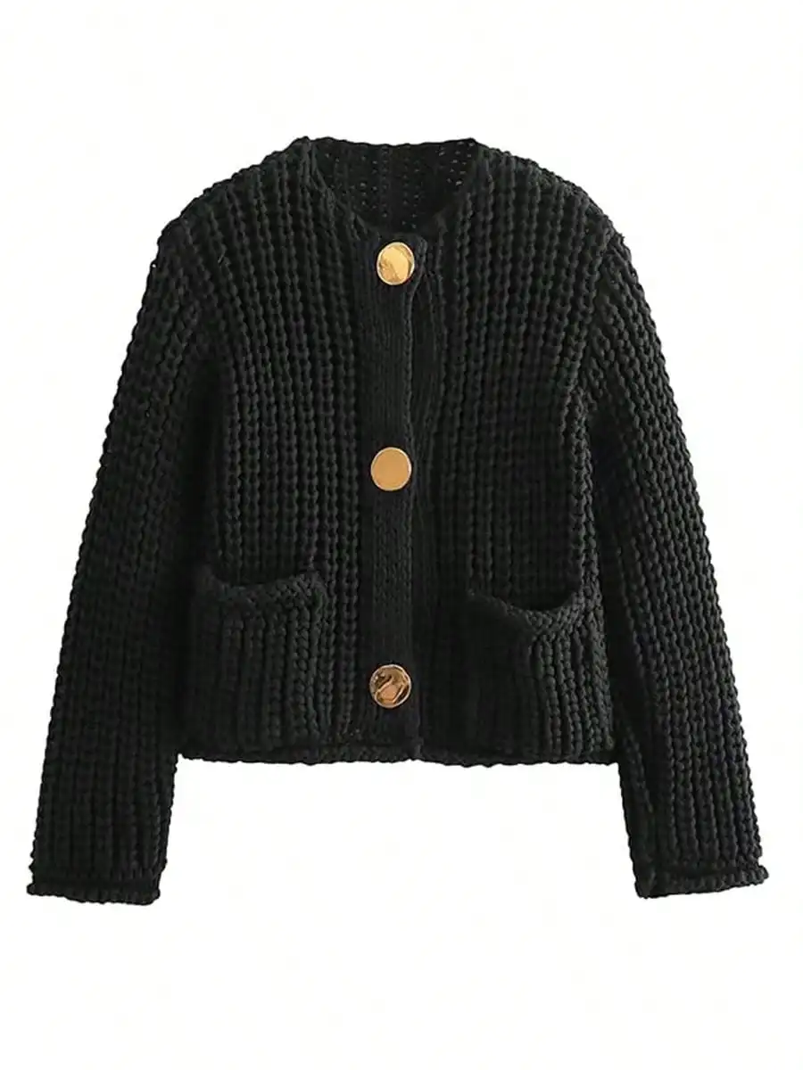 Womens Chunky Knit Button Down Cardigan Sweater