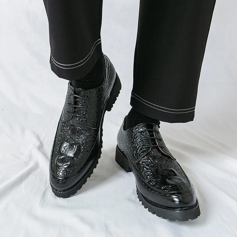

British Height Increasing Men Shoes with Crocodile Pattern Anti Slip Business Dress Comfortable and Fashionable Casual Shoes