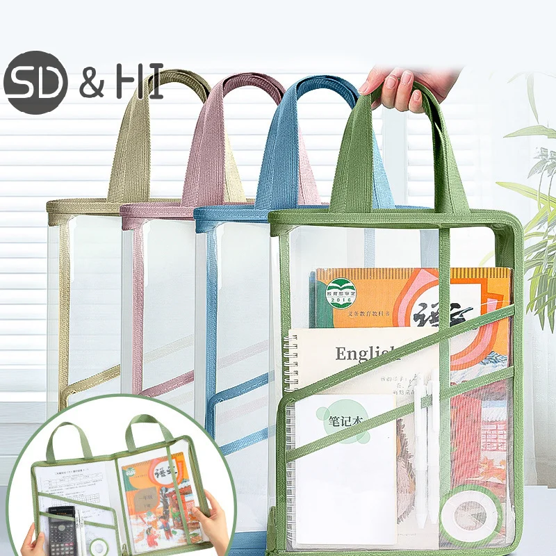 Transparent Document Bag Stationery Storage Folder File Mesh Zipper Pouch Zip File Folders School Office Supplies Stationary