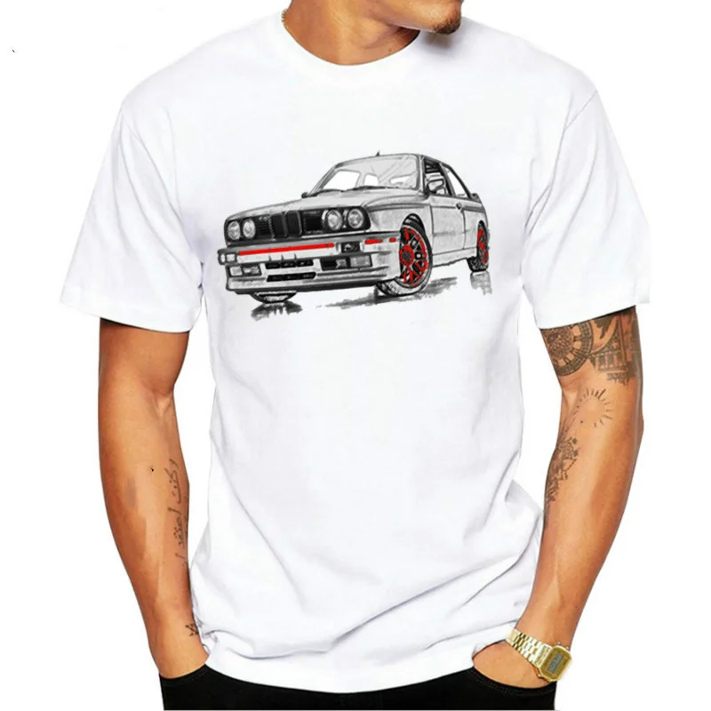 Men\'s Short Sleeved T-shirt, Vintage BMW Printed Vintage Shirt, Comfortable and Casual White Sports Shirt, Suitable for Simple S