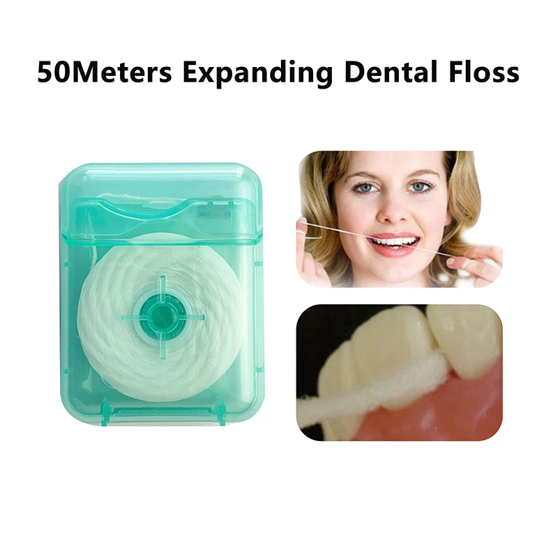 「1Roll Water Expanding Dental Floss Roll 50M Fluffy Floss Cleaning Oral Tools Adult Home Cleaning Interdental Brush」
