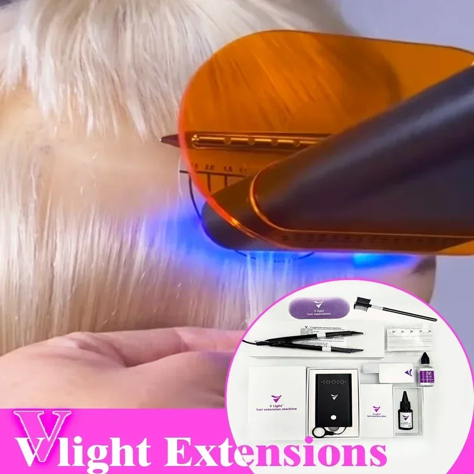 V-Light Technology Hair Extension Machine white Hair Extension Tools Kit Set with V light Hair extension glue