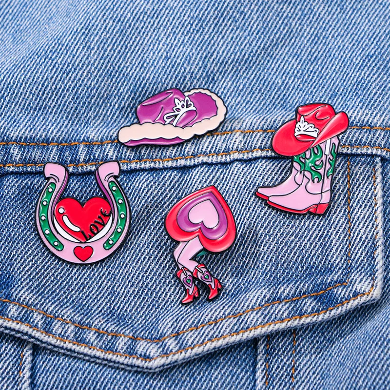 pink cowboy shoe horse hoof enamel Pins Badge Decoration Brooche Metal label jewelry Badges For Clothes Backpack accessories DIY