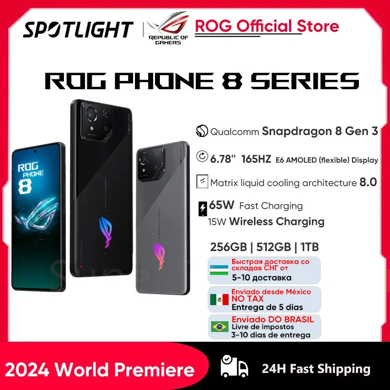 2024 Weltpremiere ASUS ROG Phone 8 Snapdragon 8 Gen 3 5G Smartphone 6,78'' 165 Hz E-Sportbildschirm 65 W Aufladen NFC ROG 8 Pro