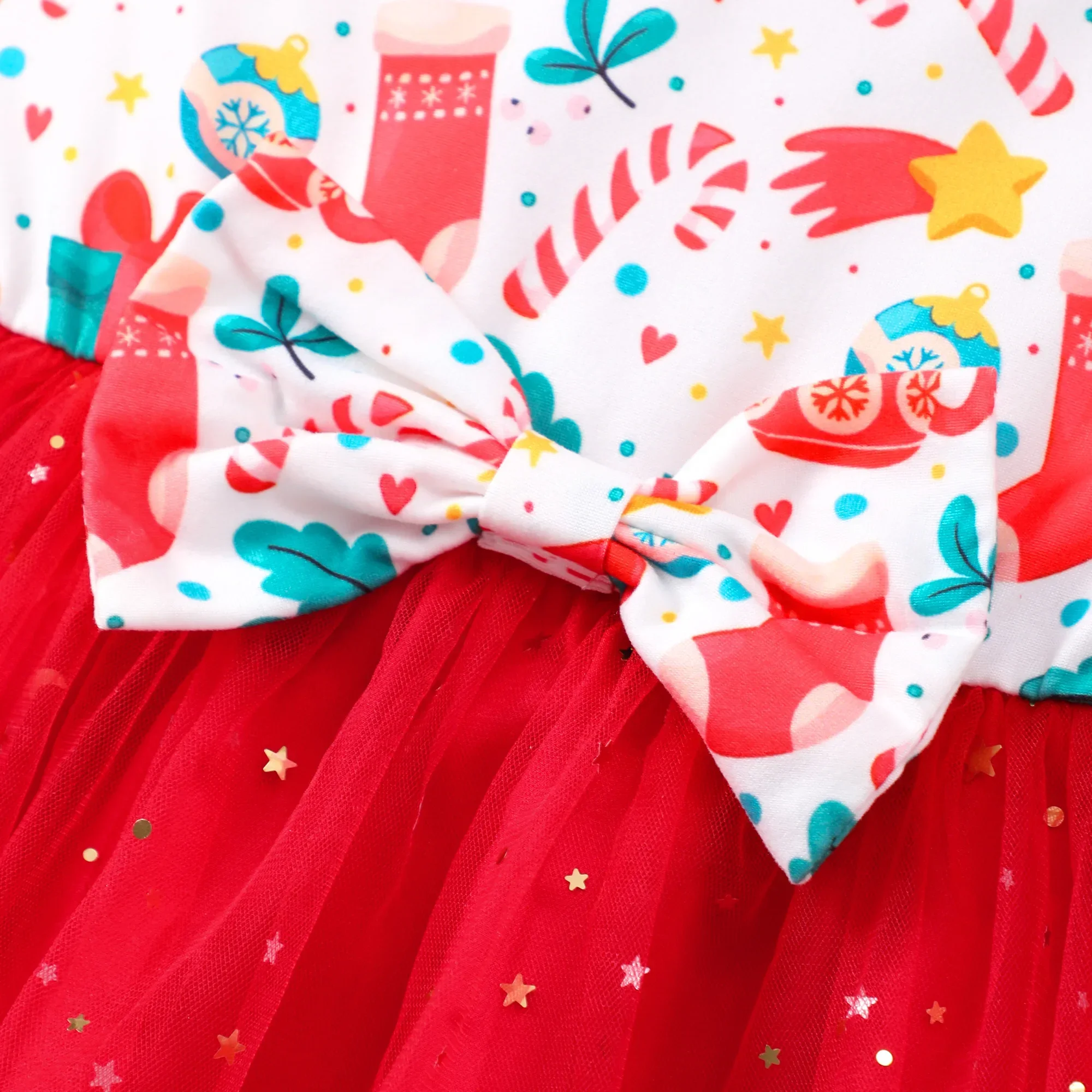 2024 Christmas Kids Girls Dress Summer Short Sleeve Bow  Gauze Children Dress Casual Soft Ventilate Sweet Girls Clothing 2-7Y