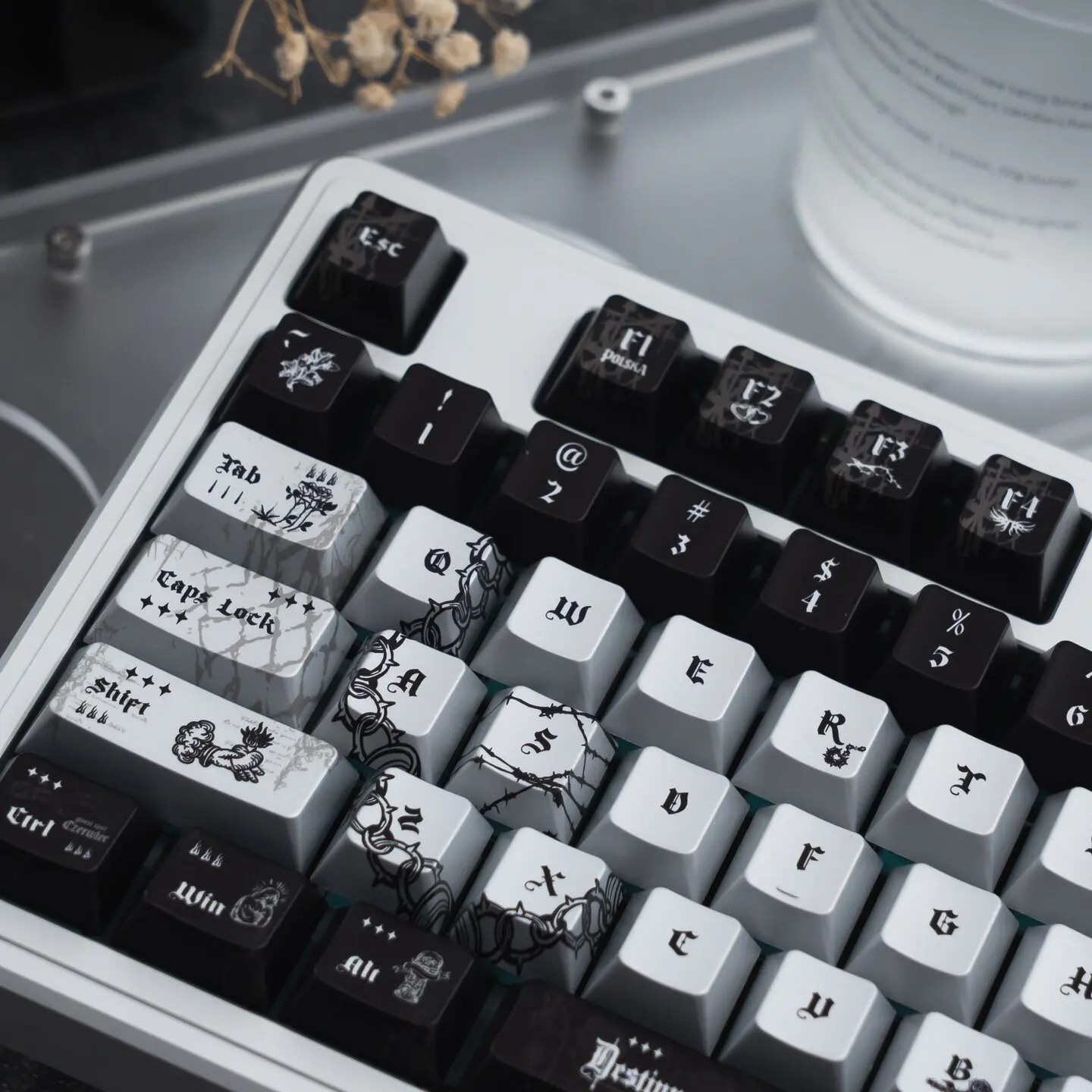 Dark Night Thorns PBT Keycaps Cherry Profile Metallic Paint Glossy Black Silver Keycaps For MX Mechanical Keyboard