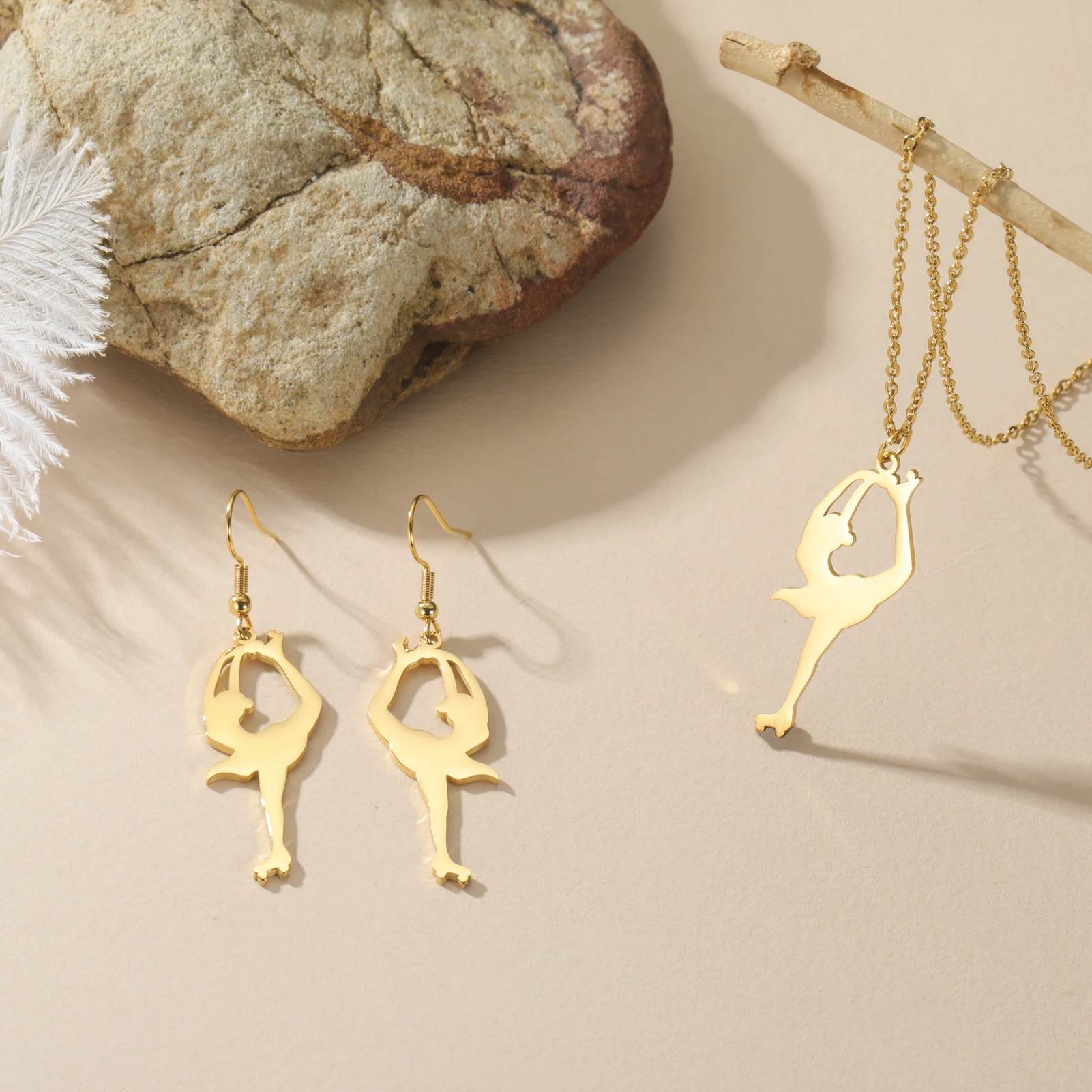 Roller Skater Necklace Earrings Stainless Steel Ice Dancer Figure Pendant Fashion Sport Women Jewelry Friendship Team Gift