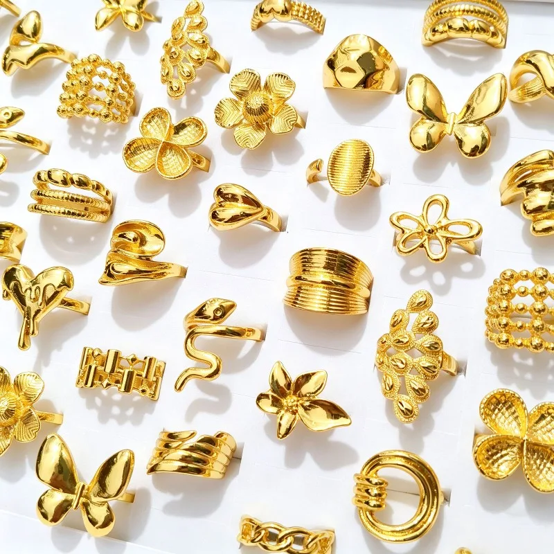 100pcs Antique Silver Gold Mixed Styles Alloy Stackable Adjustable Open Rings Wholesale for Women