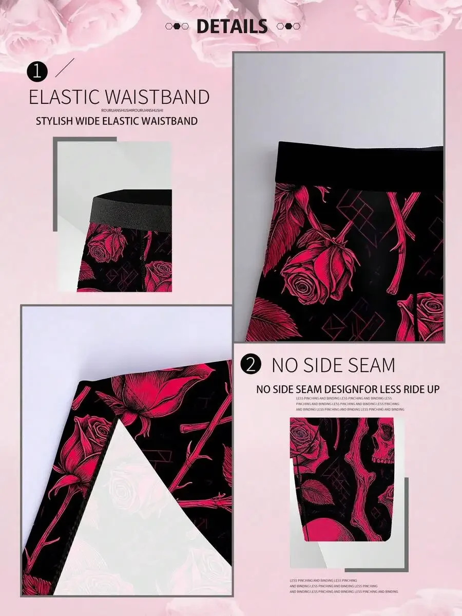 

Mens Skull And Rose Print Boxer Shorts Elastic Waist No Side Seam Knitted Underwear