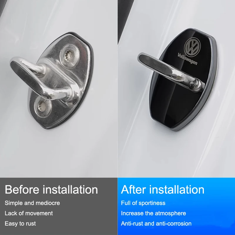 Car Ashtray 4Pcs Stainless Steel Car Door Lock Protective Cover For Volkswagen Jetta Golf Passat Polo Tiguan Arteon Touareg Taig view 2