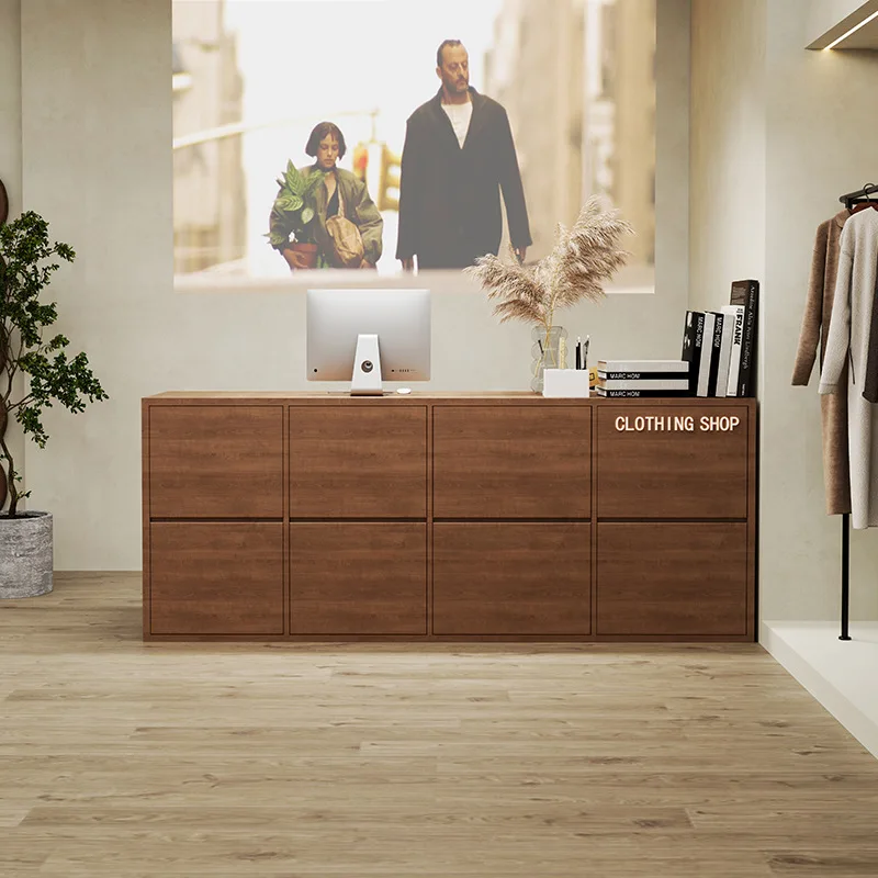 

Light luxury high-end log women's clothing store bar counter cabinet checkout page store small front desk reception haircut chil