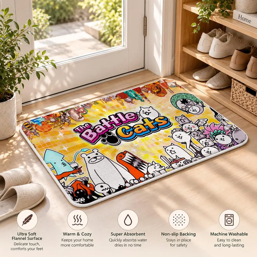 The B-Battle Cats Funny Floor Mat Flannel Rug Soft Non Slip Washable Door Mat For Bathroom Bedroom Kitchen Home Decor