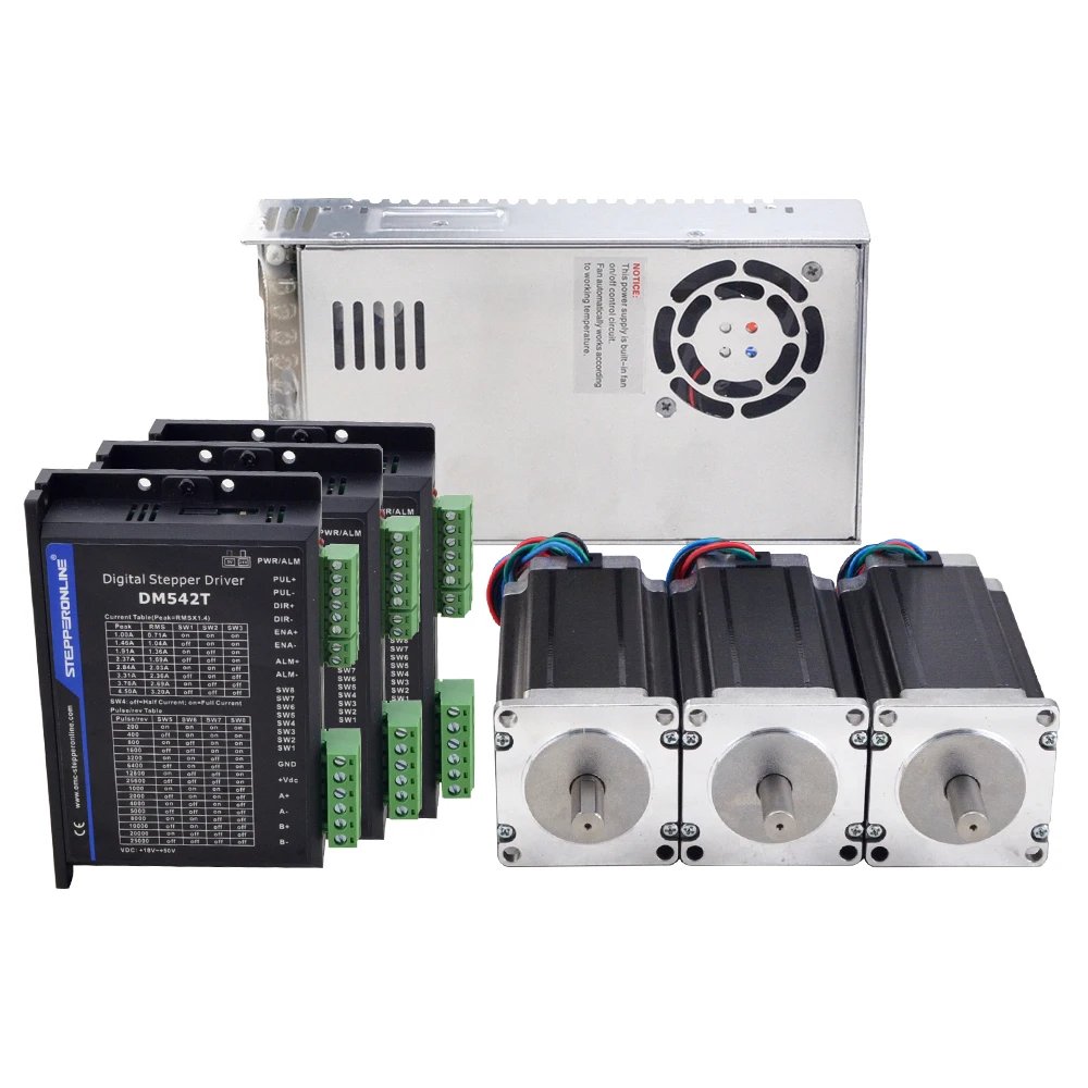 STEPPERONLINE 4/3 Axis 3Nm Nema23 Open Loop stappenmotor en stappenmotor driver DM542T & voeding CNC routerkit