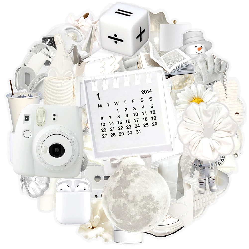 

10/30/50pcs Cute INS Style White Retro Art Stickers Transparent Cartoon Decals Water Bottle Phone Luggage Graffiti Sticker Gift