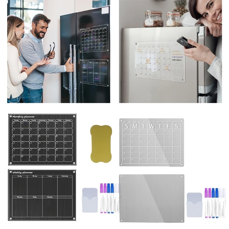 

2Pcs Acrylic Weekly Monthly Calendar Fridge Calendar To-do-list Planner