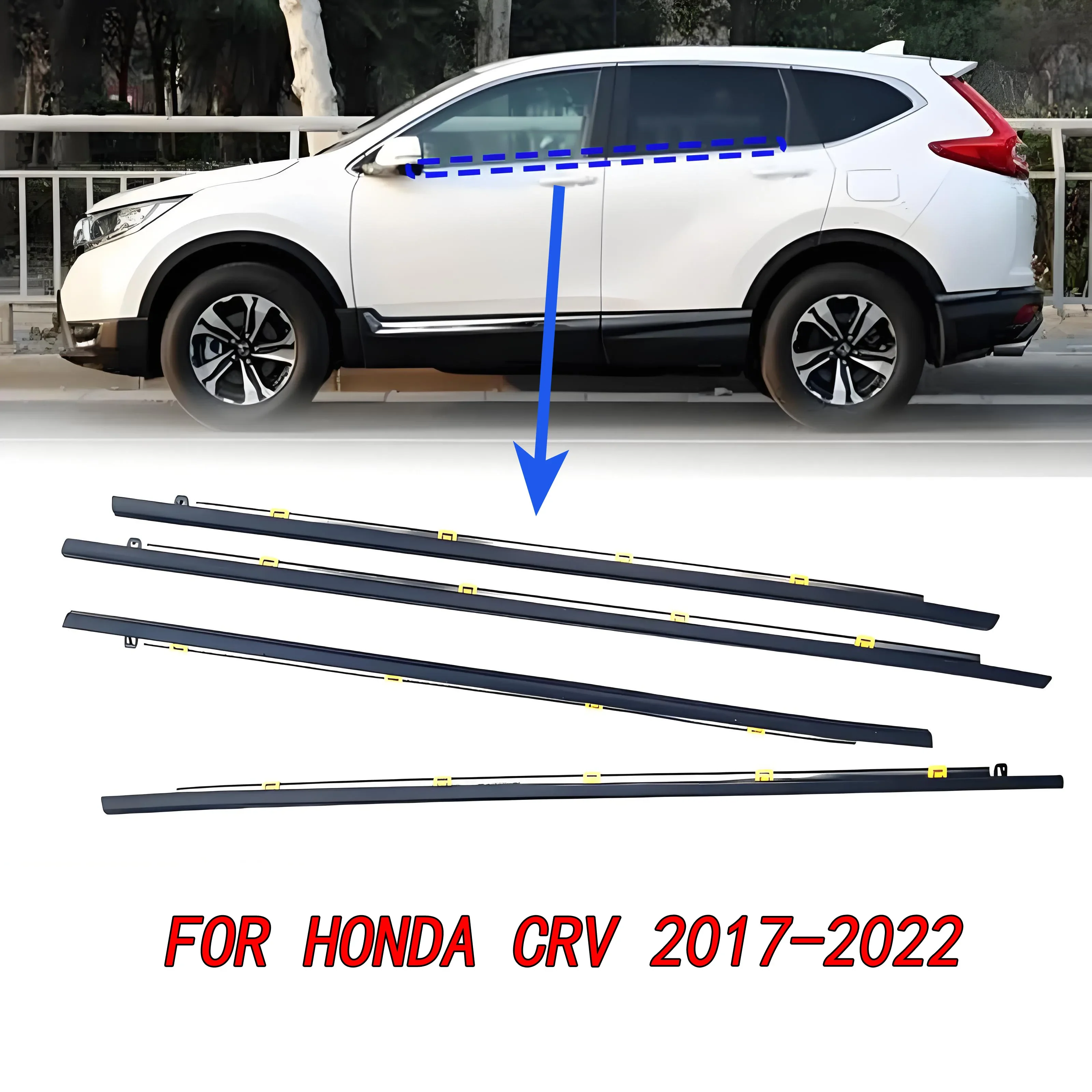 

4Pcs Chrome Window Weather Strip Window Glass Waterproof Pressure Strip Sealing Strip for Honda CRV 2017-2022