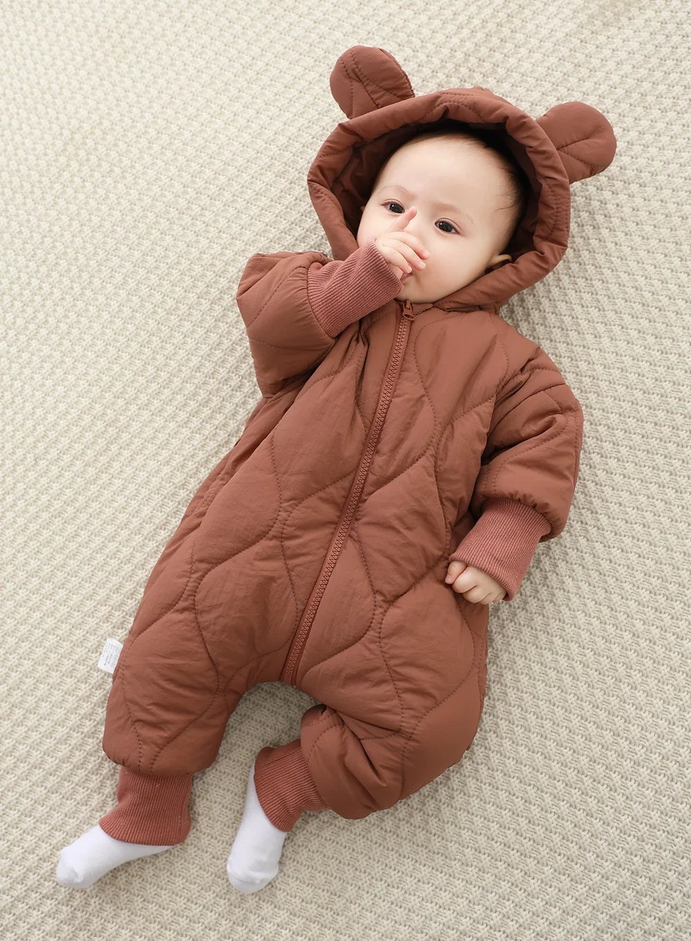 Newborn winter plush and thick cotton jacket Korean cartoon baby clothing baby jumpsuit 0-3 year old baby outdoor clothing