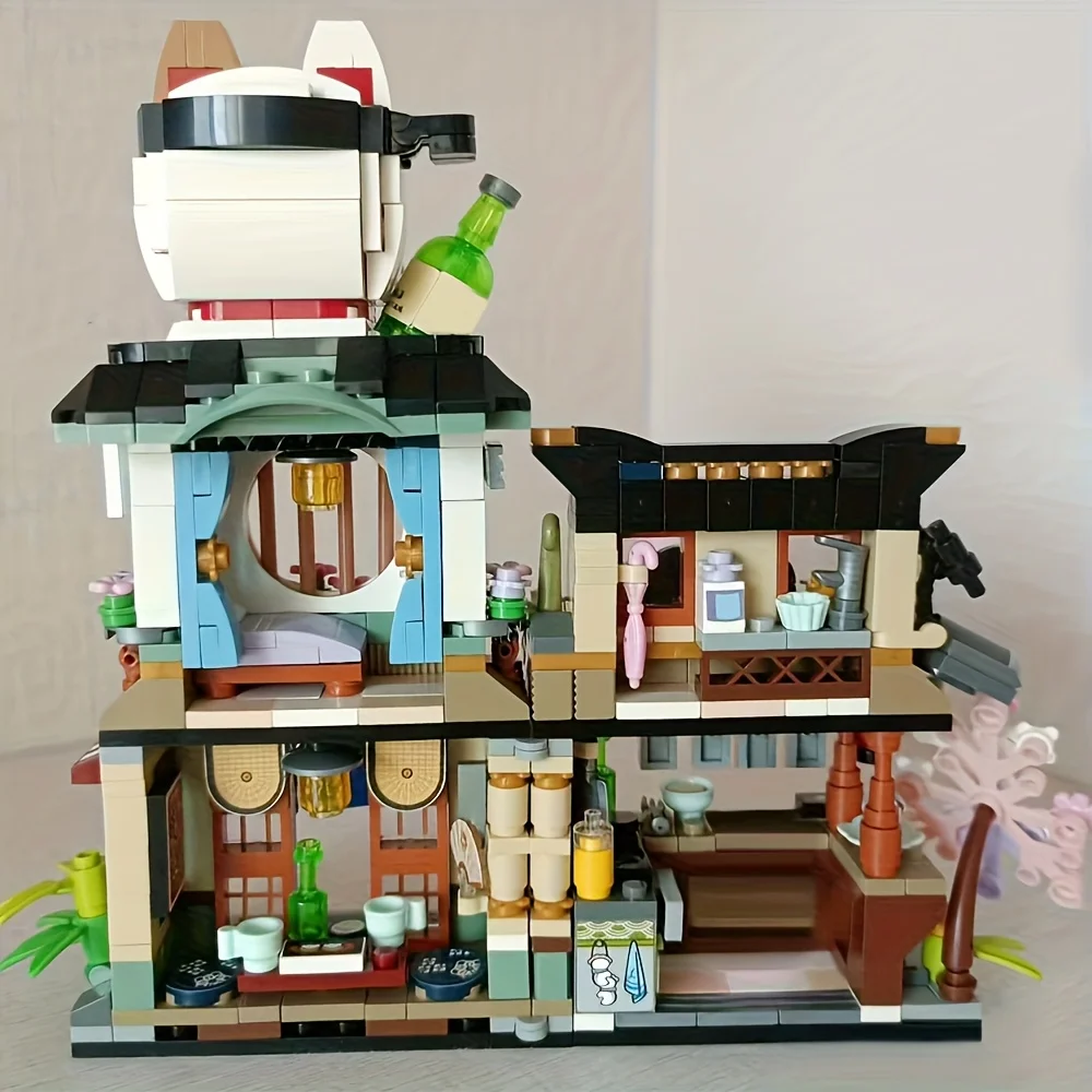 Creative Izakaya Street Scene House Modular Building Blocks MOC Creative DIY Mini Blocks Building Model for Gifts