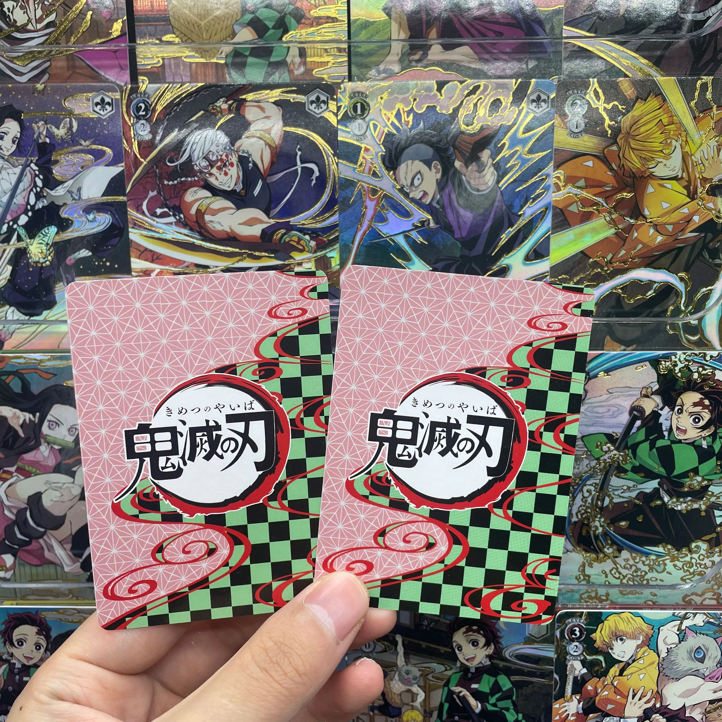 Anime Demon Slayer 22Pcs/Set Collection Flash Card Kamado Tanjirou Kochou Shinobu Diy Coarse Color Series Cartoon Figures Toy