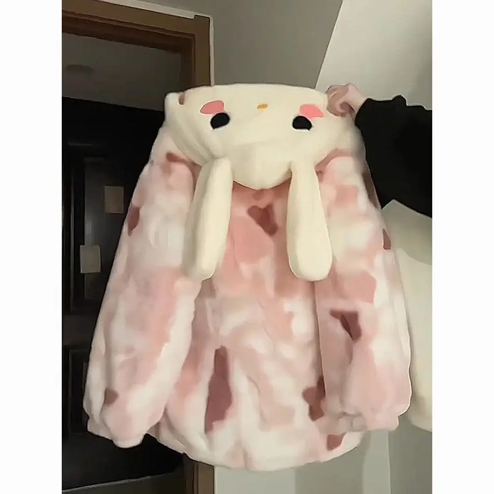 

Женский зимний хлопковый топ с милыми кроличьими ушками и капюшоном на подкладке Y2K Sle Kawaii Culture Faionable Верхняя одежда