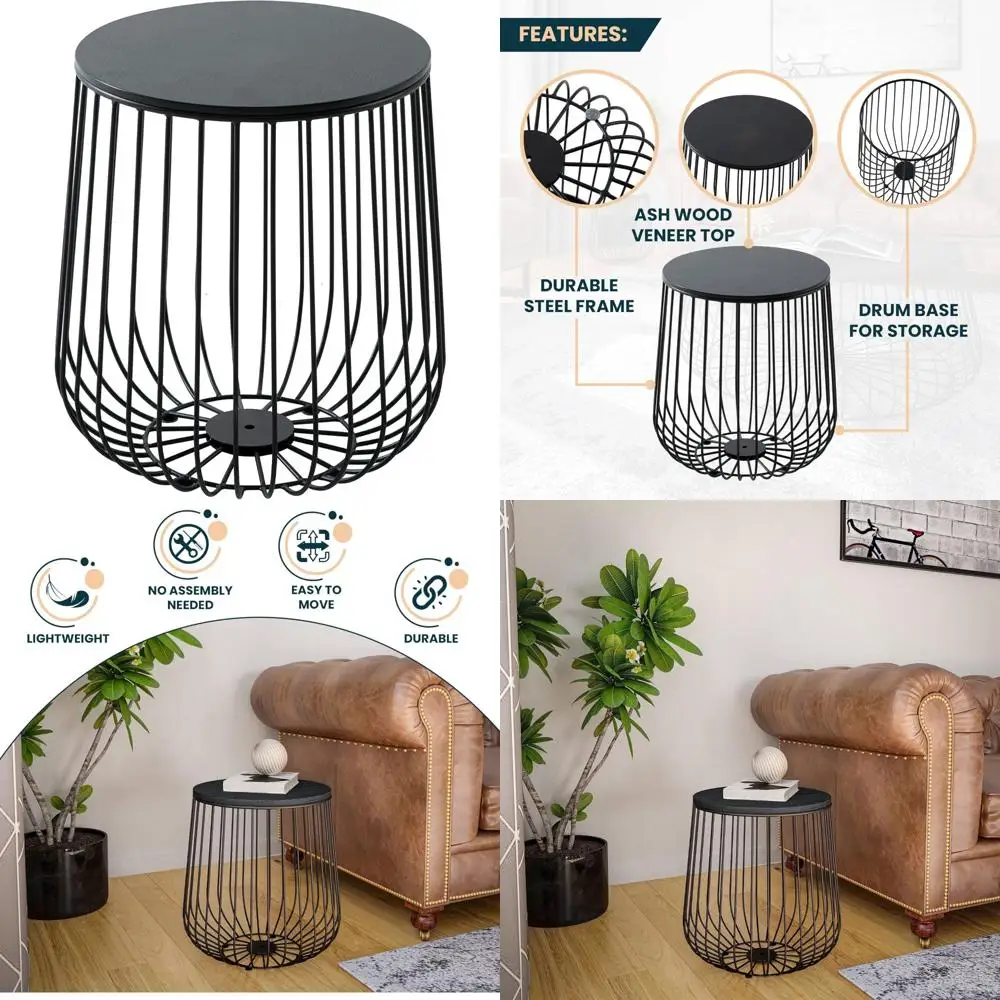 ash veneer mid-century modern round side table for living room