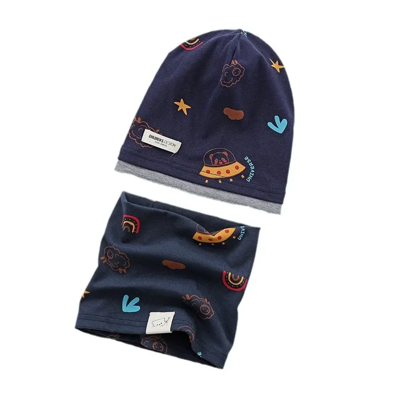 شتاء جديد القطن الاطفال كتلة اللون قبعة وشاح 2PCS مجموعة يندبروف متماسكة السترة قبعة للبنين بنات طفل