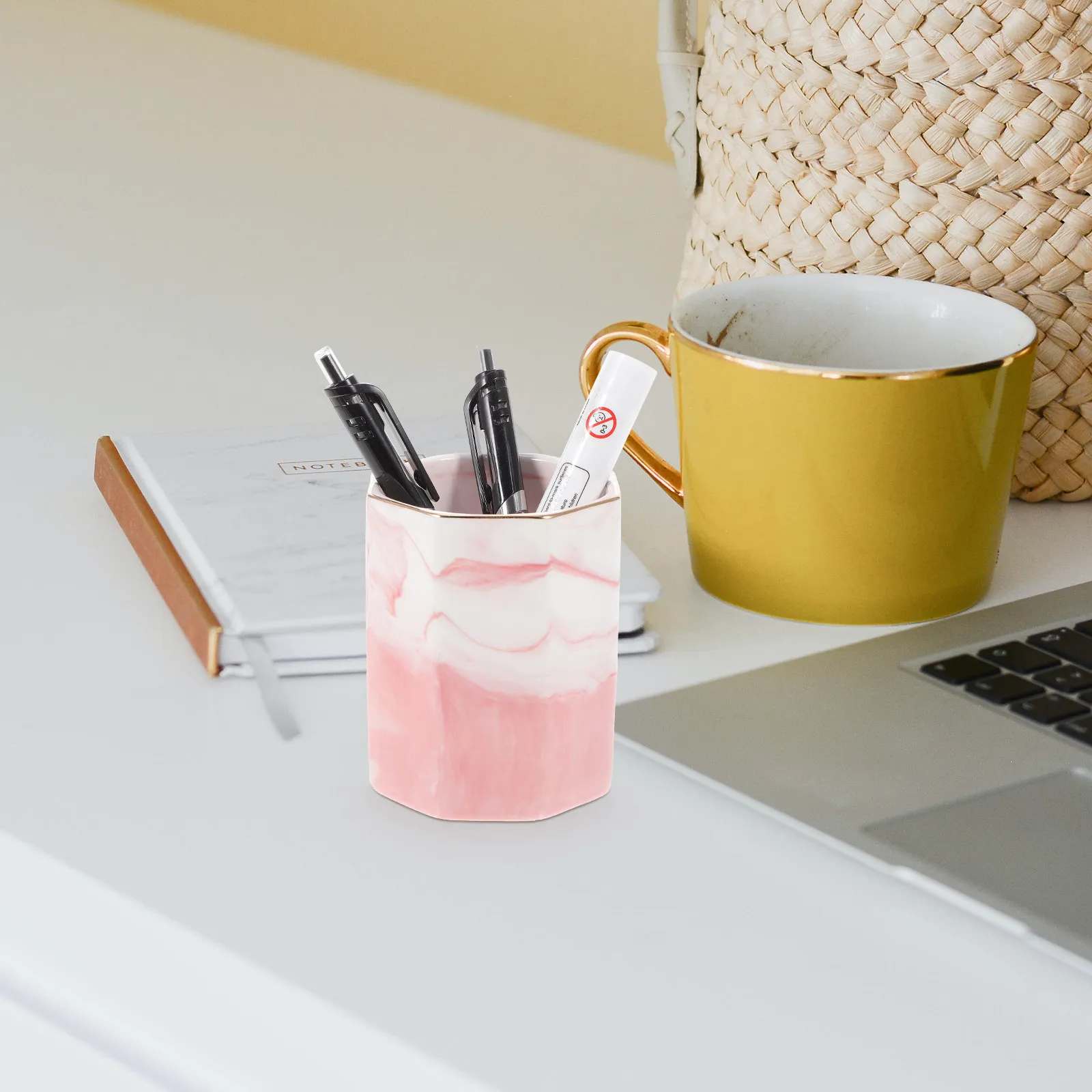 Smooth Polished Marble Pencil Holder Geometric Hexagon Desktop Organizer for Pens Makeup Brushes Pencils Toothbrushes Desk
